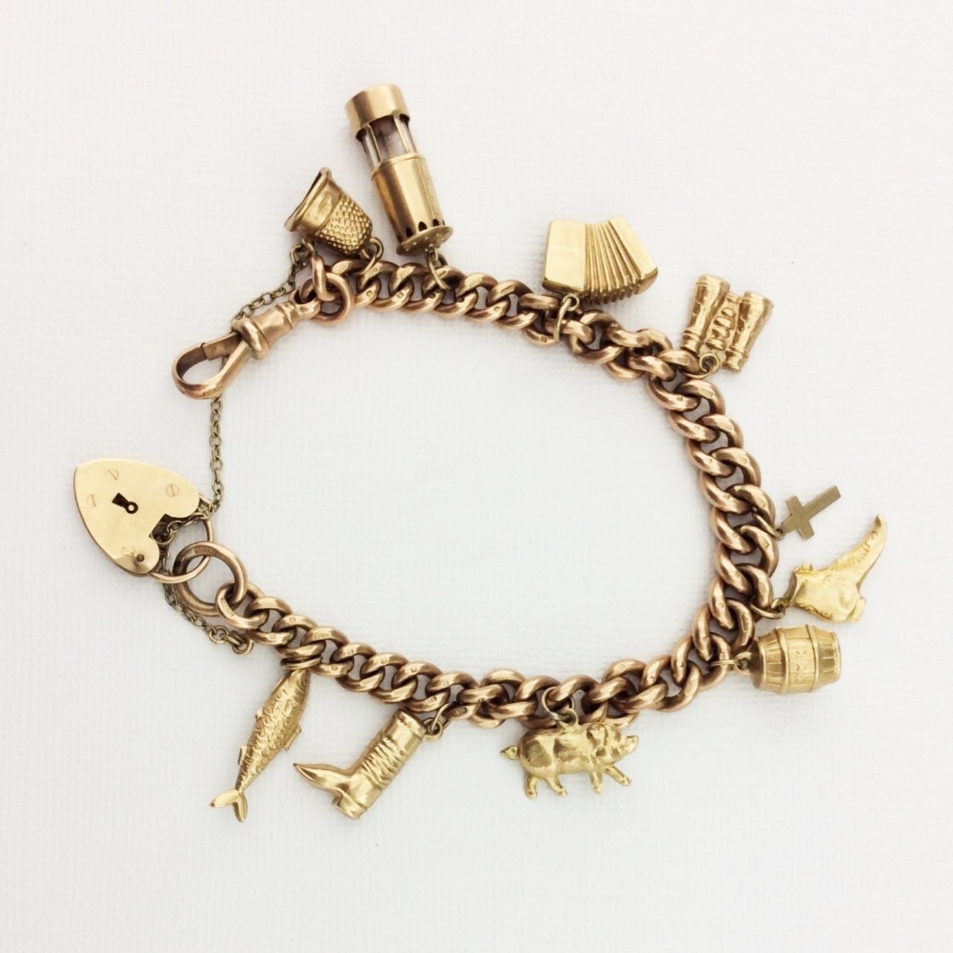  9 carat gold vintage charm bracelet